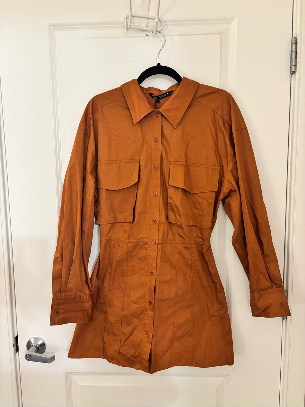 Zara Rust Orange Button-Front Mini Dress